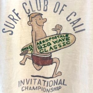 Aeropostale Surf Club Graphic Tee - Cream and Brown